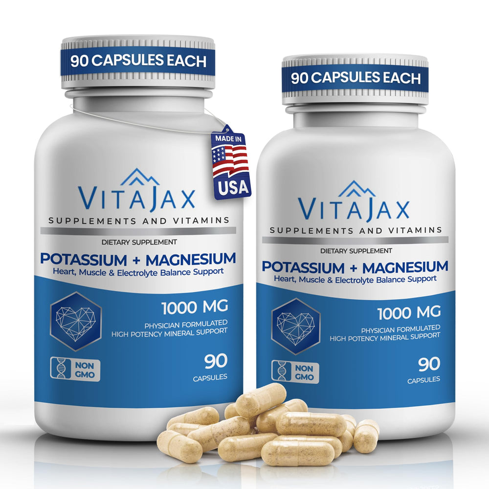 VITAJAX Potassium Magnesium 1000mg bottle front for heart and muscle support