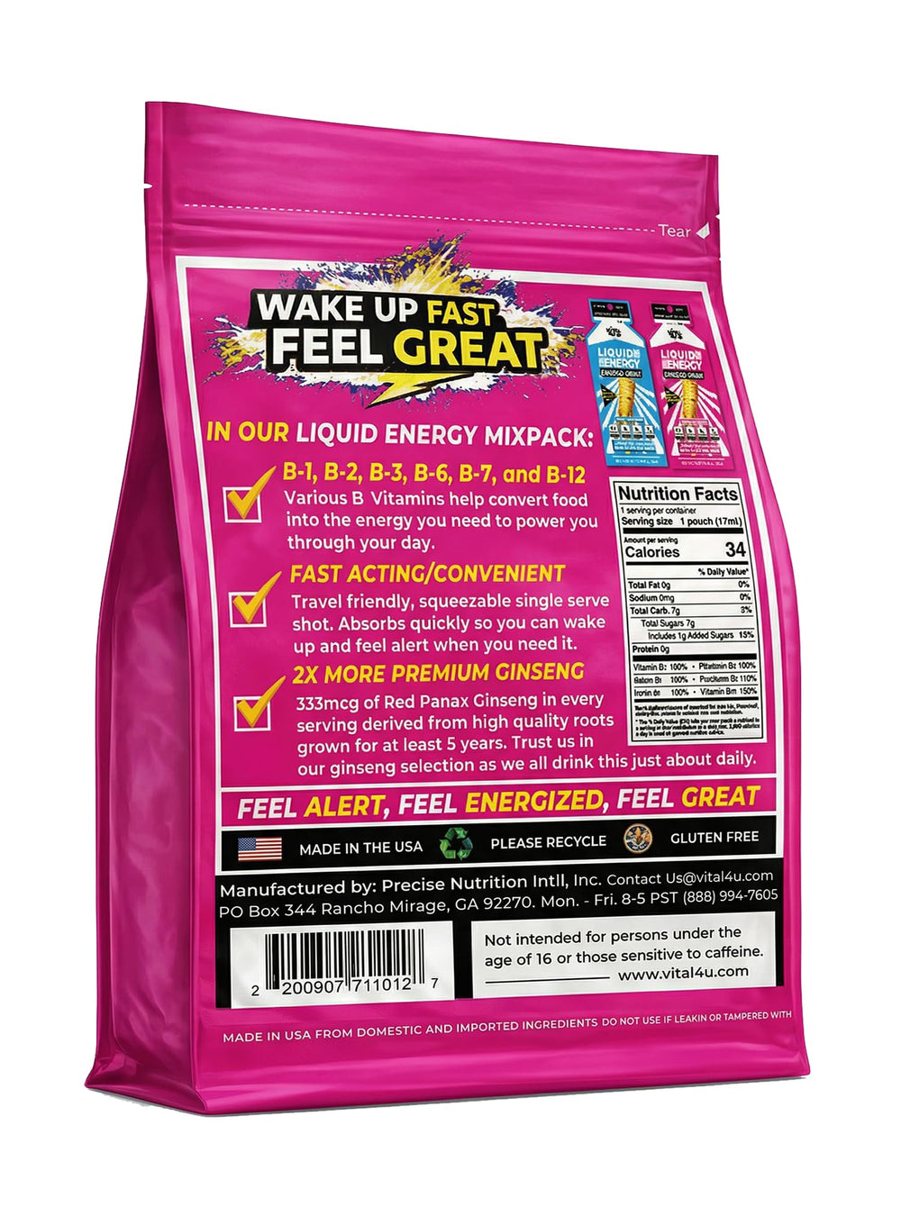 VITAL 4U label back, ingredients and benefits at a glance