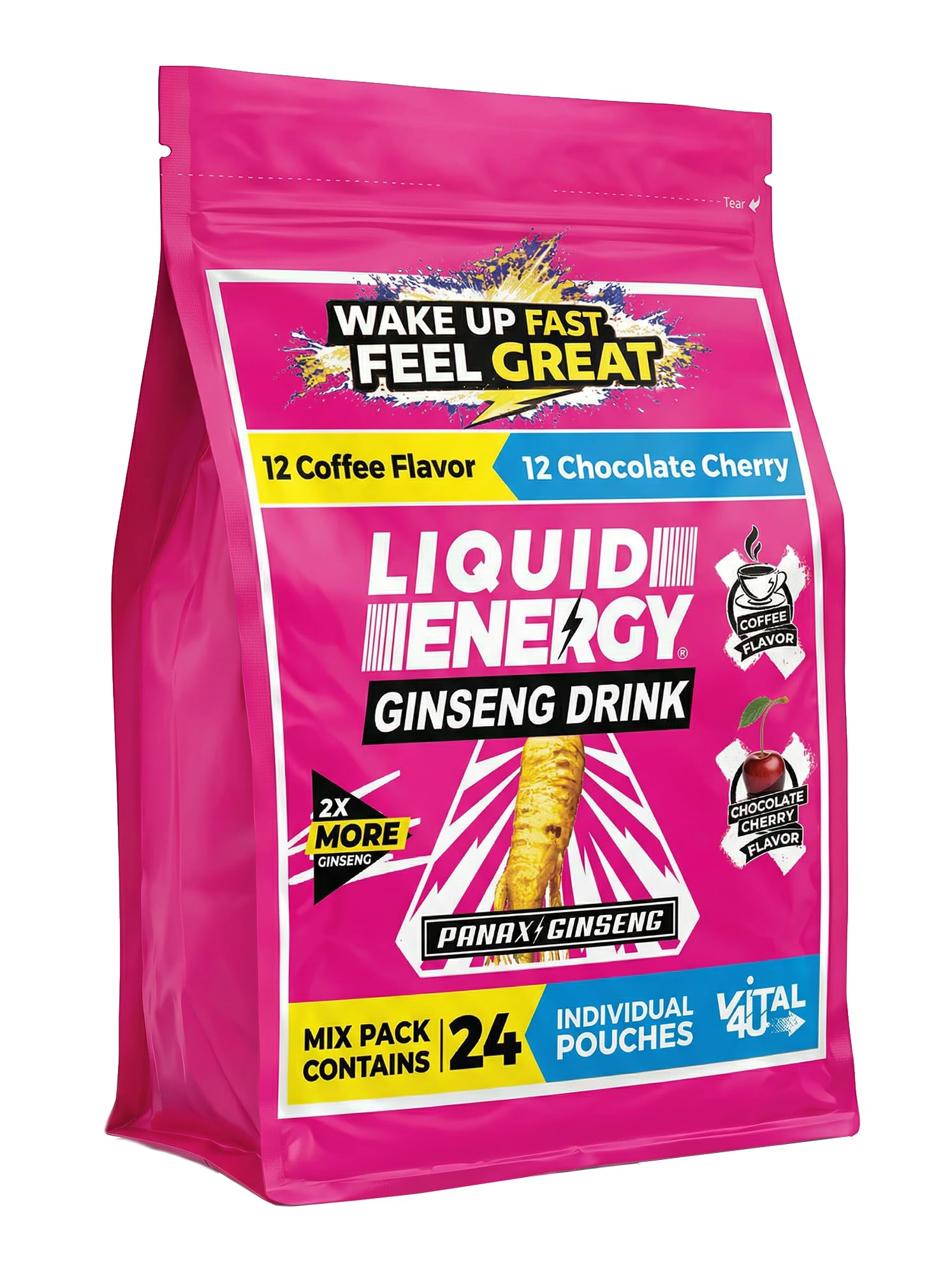 VITAL 4U Liquid Energy Shot front view, coffee-chocolate-cherry flavor with a quick energy boost