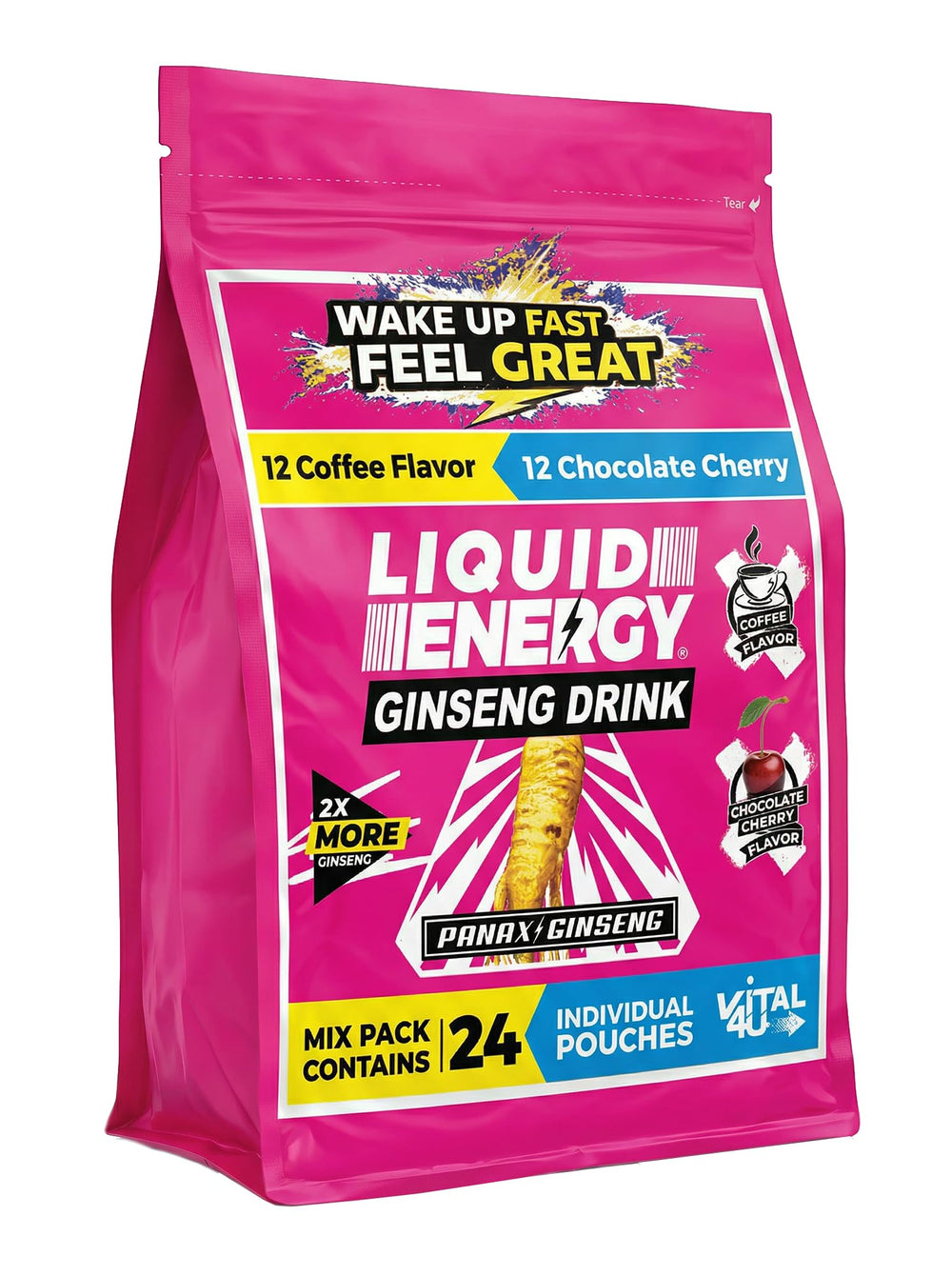 VITAL 4U Liquid Energy Shot front view, coffee-chocolate-cherry flavor with a quick energy boost