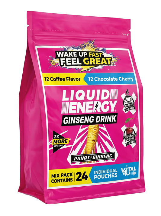 VITAL 4U Liquid Energy Shot front view, coffee-chocolate-cherry flavor with a quick energy boost