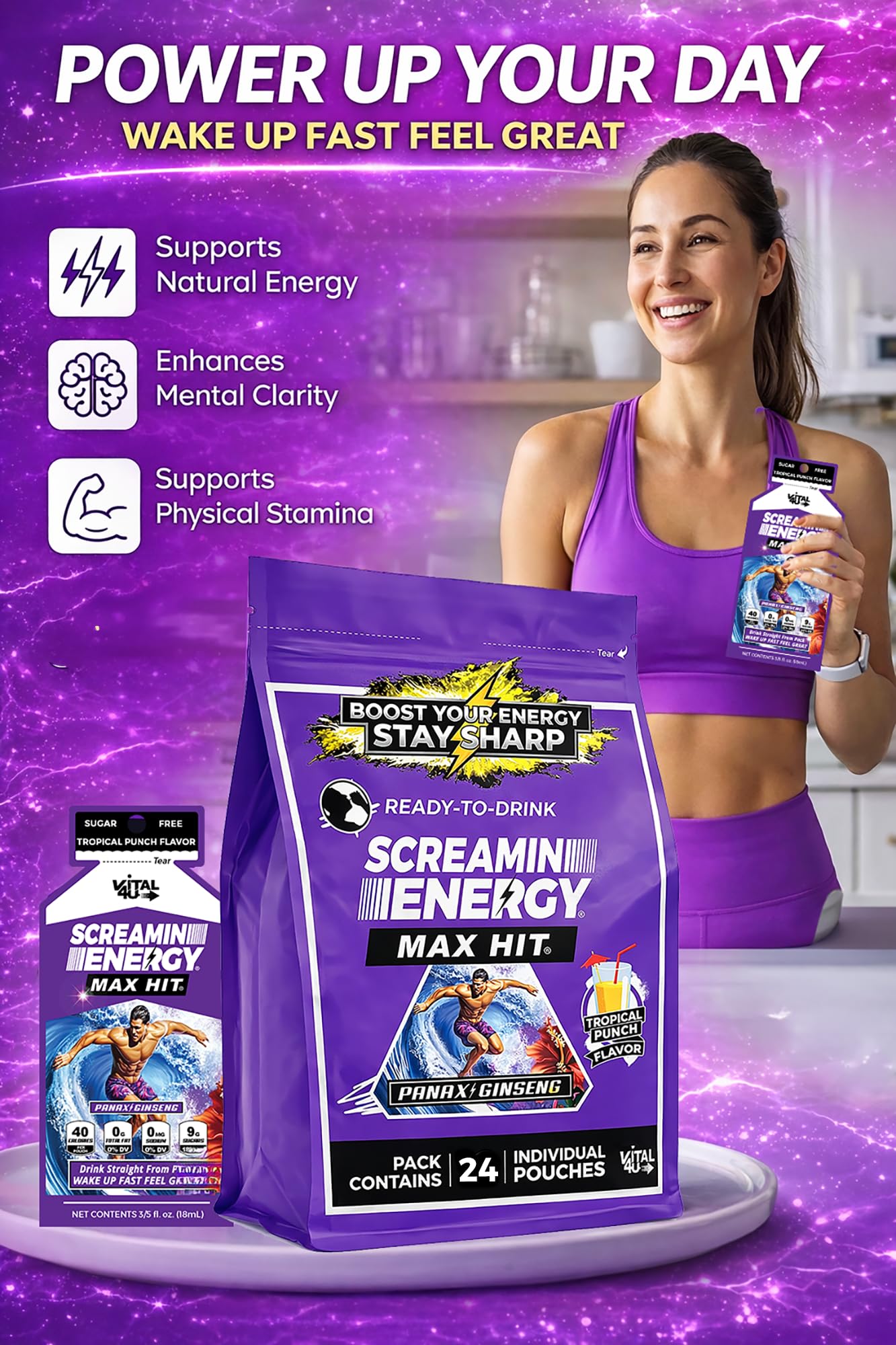 Vital 4U Screamin Energy Max Hit two-thirds fluid ounce shot emphasizes compact strength.