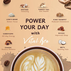 Close-up of Cordyceps and Lion's Mane in Vital Ace blend for balanced energy