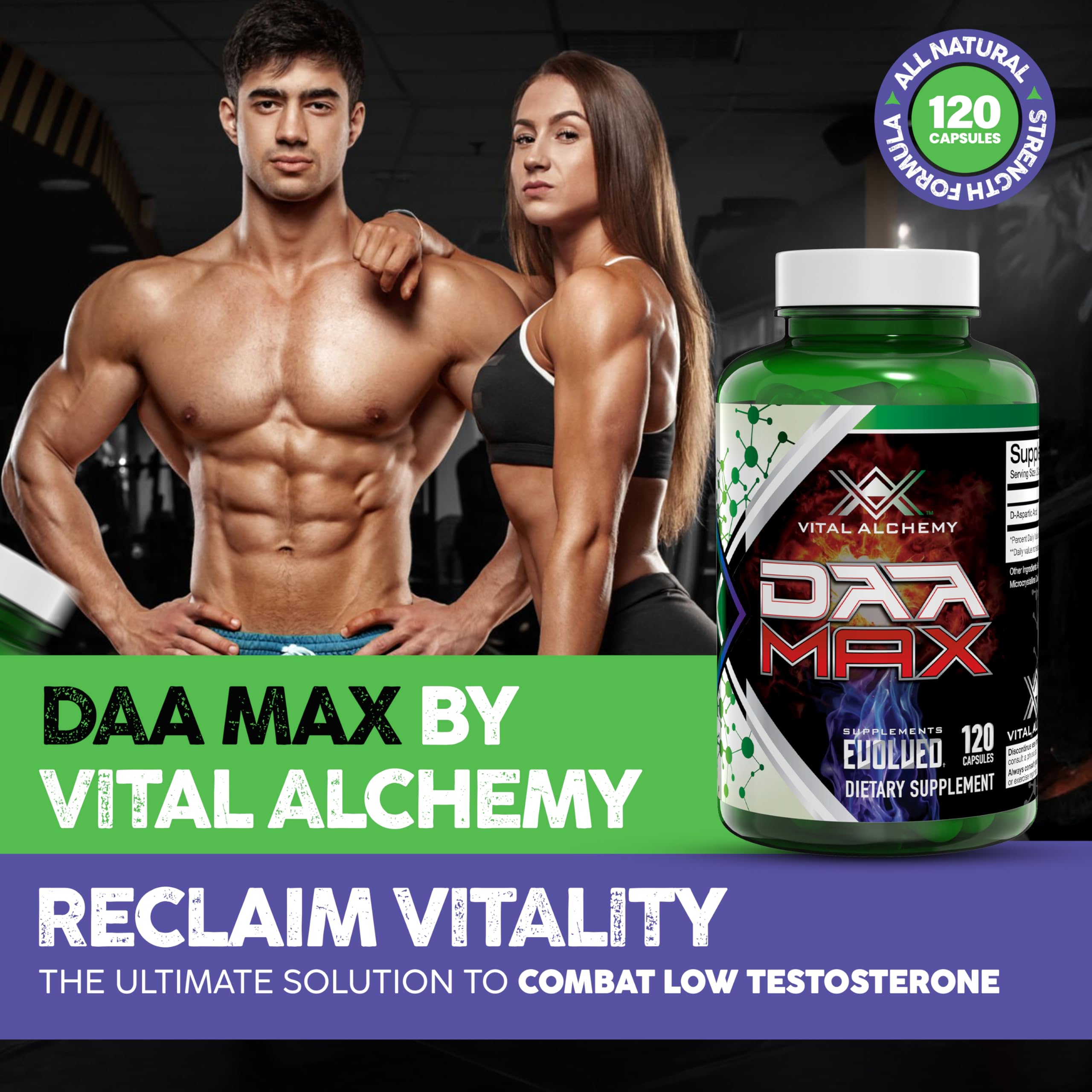 Vital Alchemy DAA MAX capsules closeup highlighting dosage