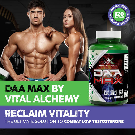 Vital Alchemy DAA MAX capsules closeup highlighting dosage