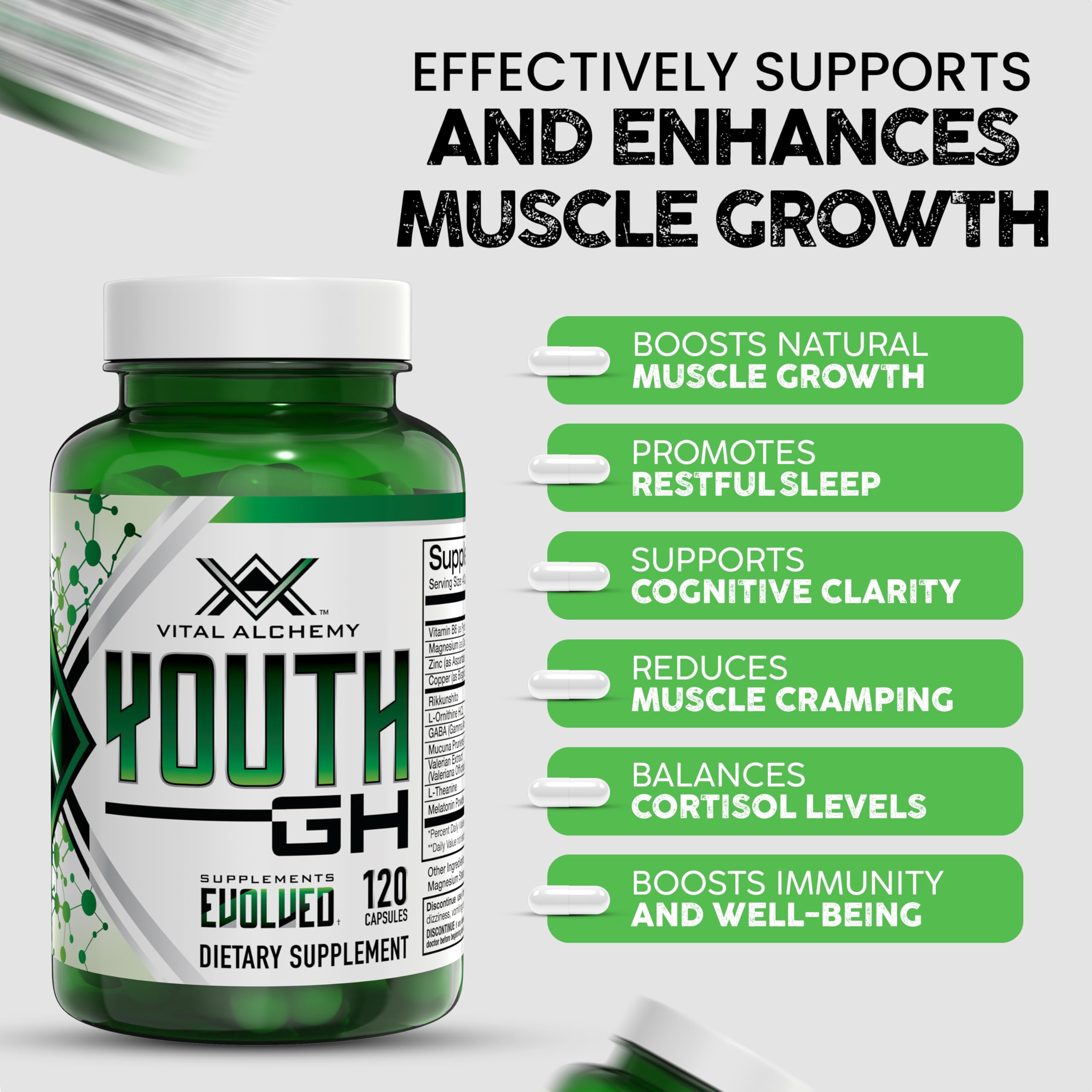 Vital Alchemy Youth label closeup highlights natural ingredients for holistic health.