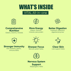 Vital All-In-One daily health supplement drink poured into a glass to enjoy.