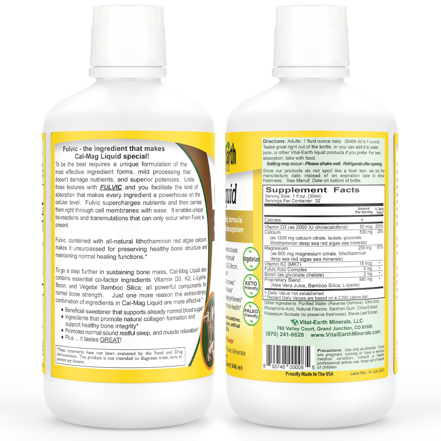Vital Earth Minerals label close-up highlighting fulvic minerals