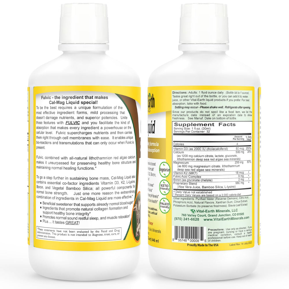 Vital Earth Minerals label close-up highlighting fulvic minerals