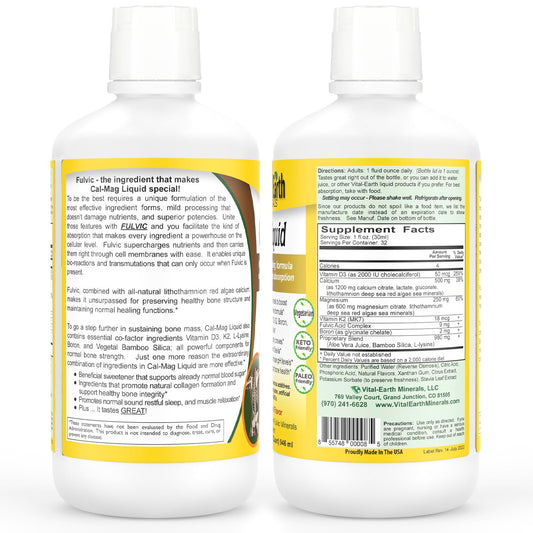 Vital Earth Minerals label close-up highlighting fulvic minerals