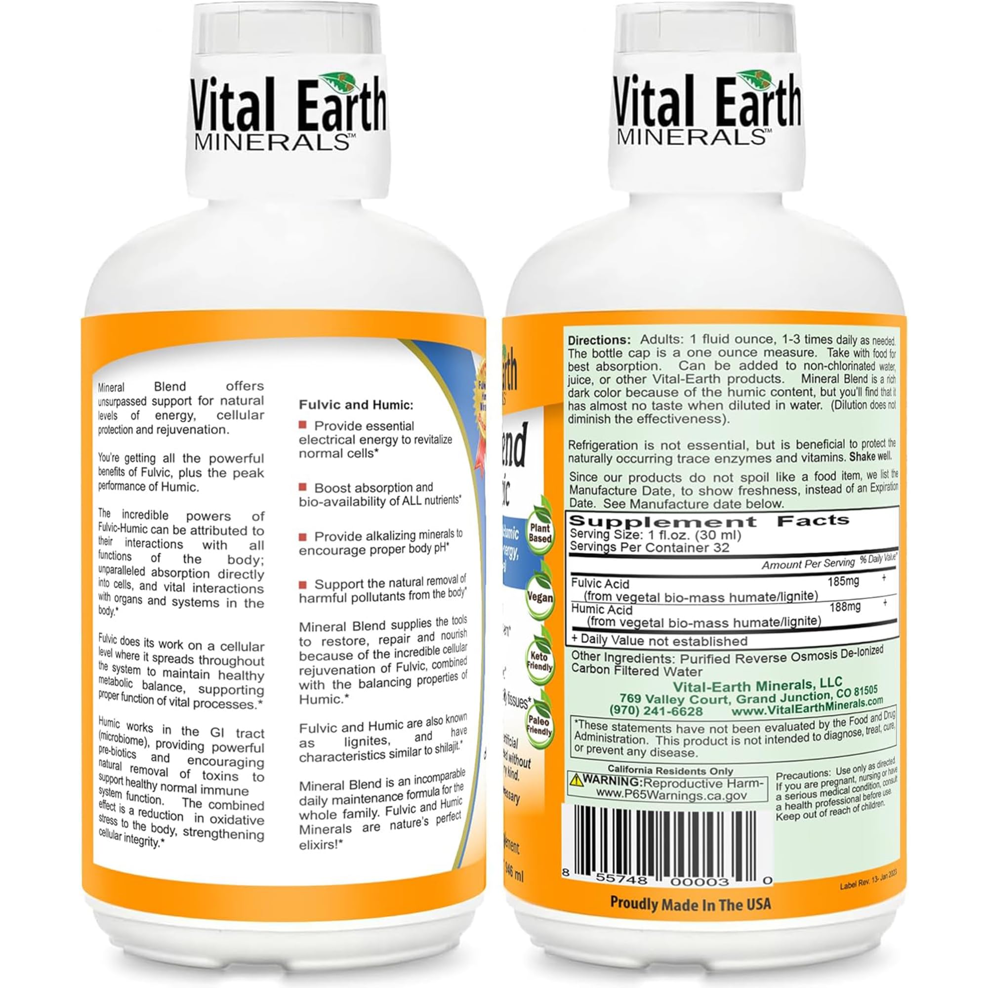Vital Earth Minerals fulvic-humic liquid pour demonstrates easy mixing with water or juice.