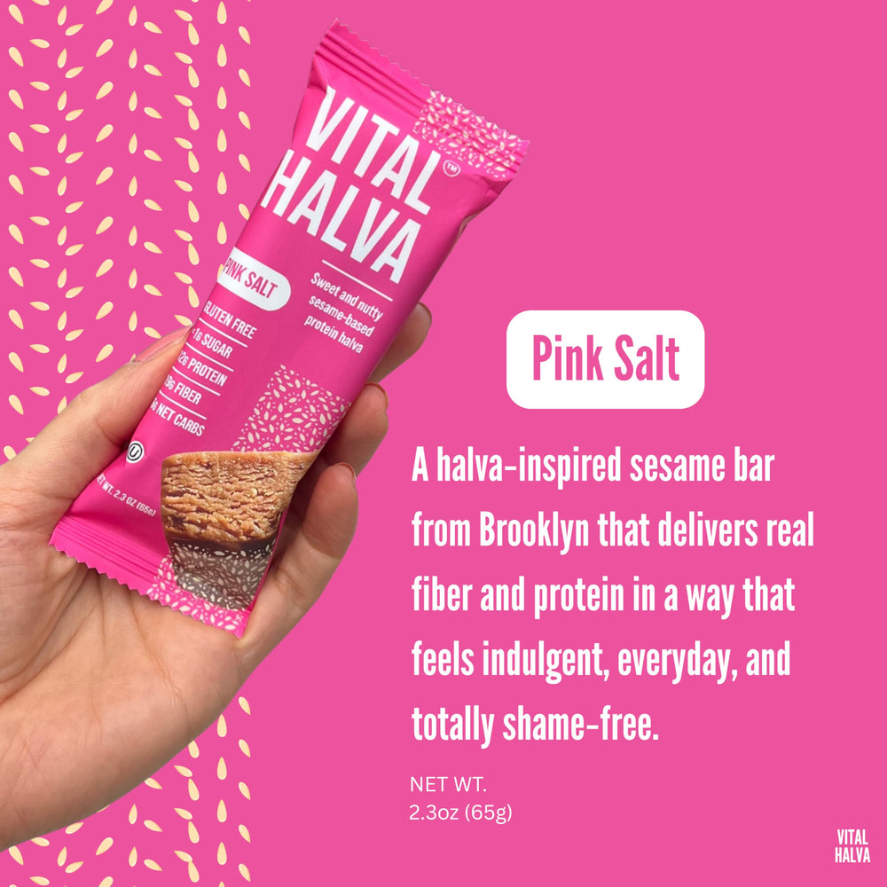 Vital Halva ingredients: sesame and almonds, gluten-free and vegan.