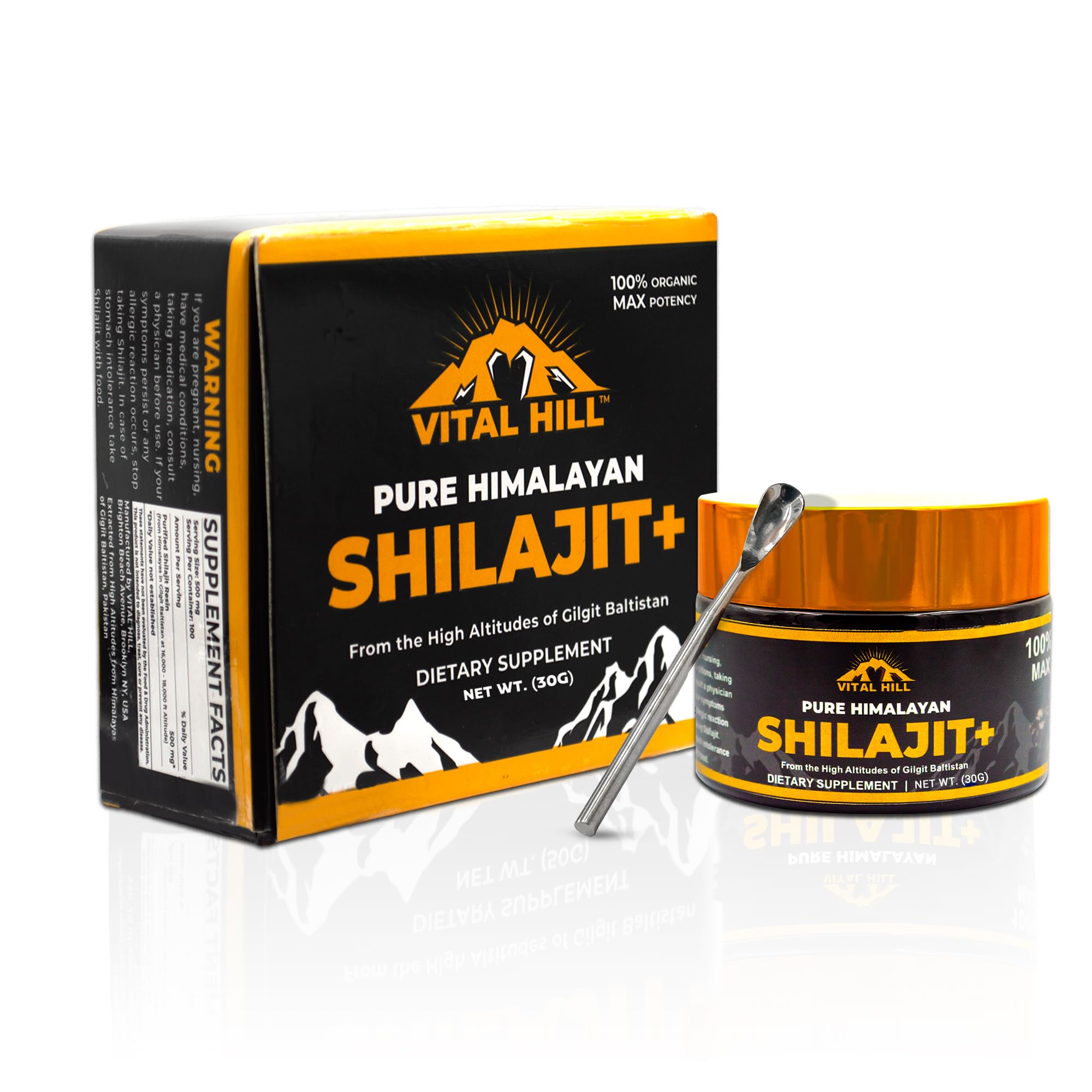 Vital Hill Shilajit resin bottle pour shows convenient daily use for energy and focus.