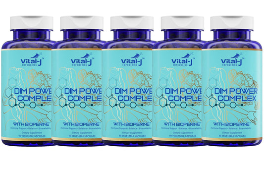Vital-J Empowering 4-in-1 DIM Potent Complex bottle ready for daily use, promoting wellness.