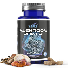 Vital-J Empowering Mushroom Power bottle-front view for daily wellness routine