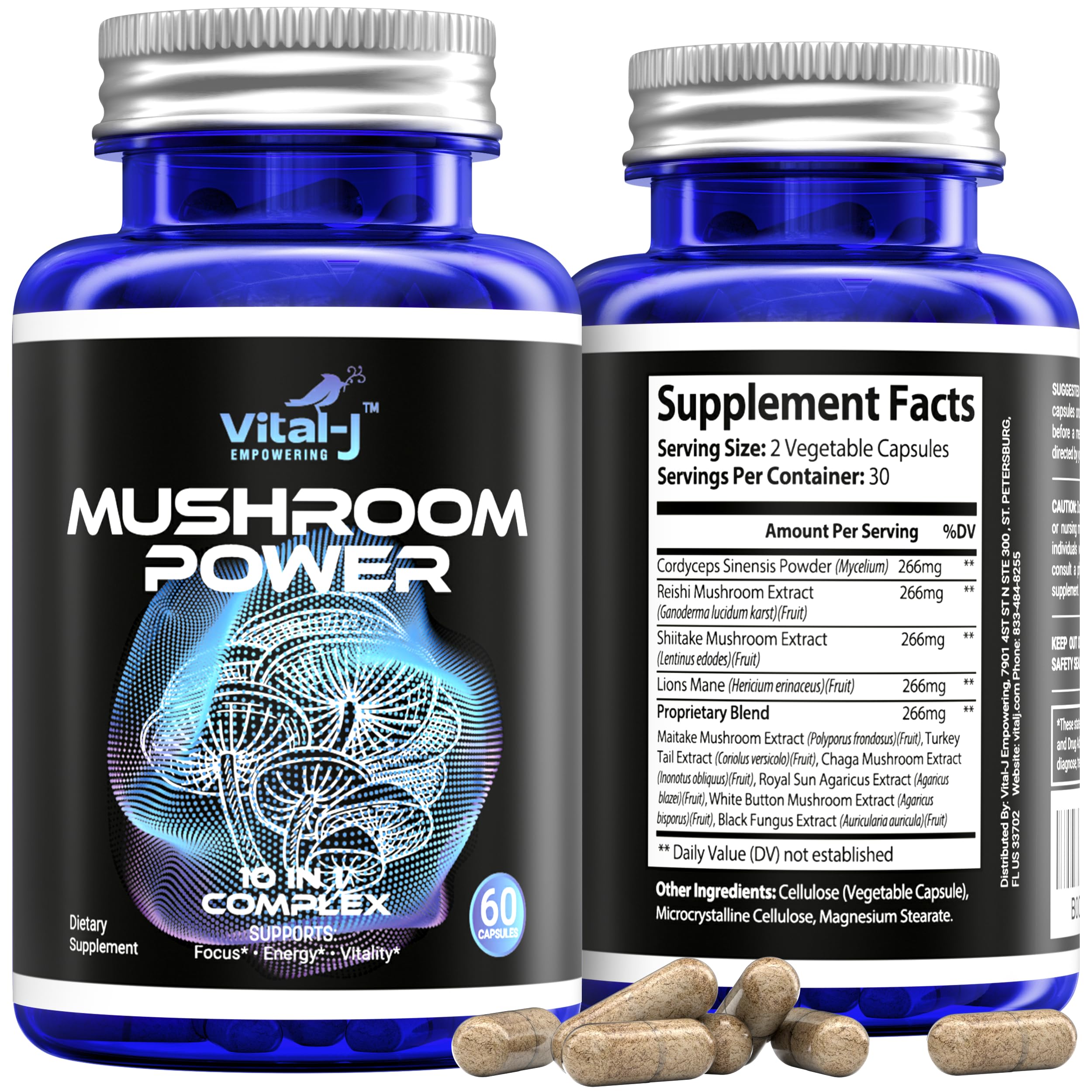 Vital-J Empowering capsules-closeup showing a 60-capsule bottle for convenience
