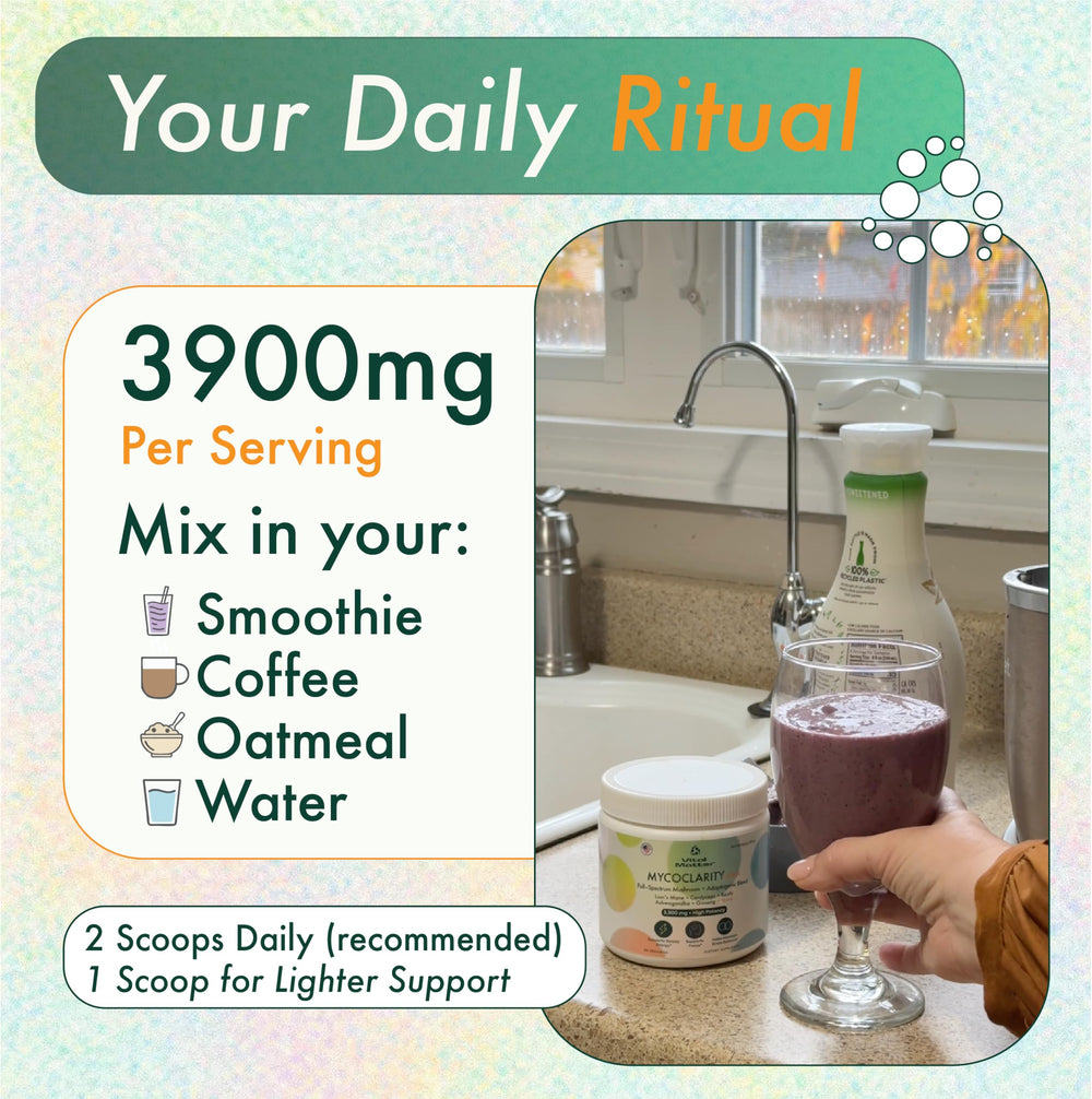 Vital Matter MycoClarity Ultra dissolving in water with smooth, no-grain texture.