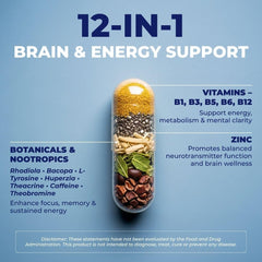 Vital Nootropic capsules close-up emphasizes high-quality ingredients for memory and clarity.
