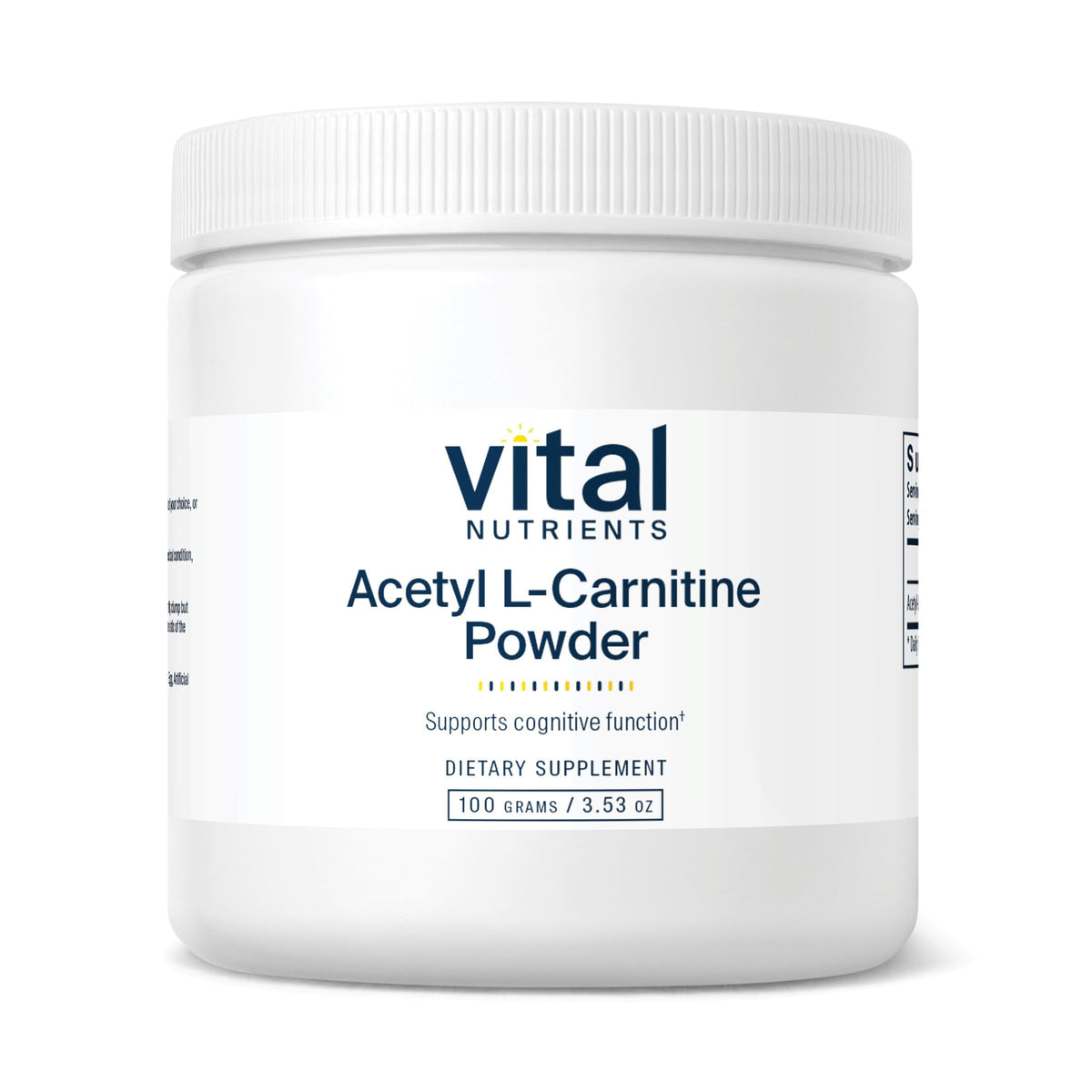 Vital Nutrients Acetyl L-Carnitine powder bottle for convenient daily cognitive support.