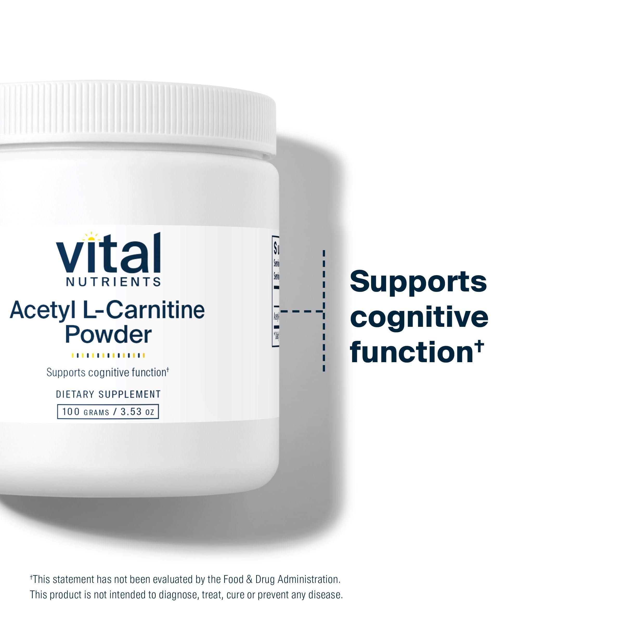 Powder dissolving in water with Vital Nutrients Acetyl L-Carnitine for easy consumption.