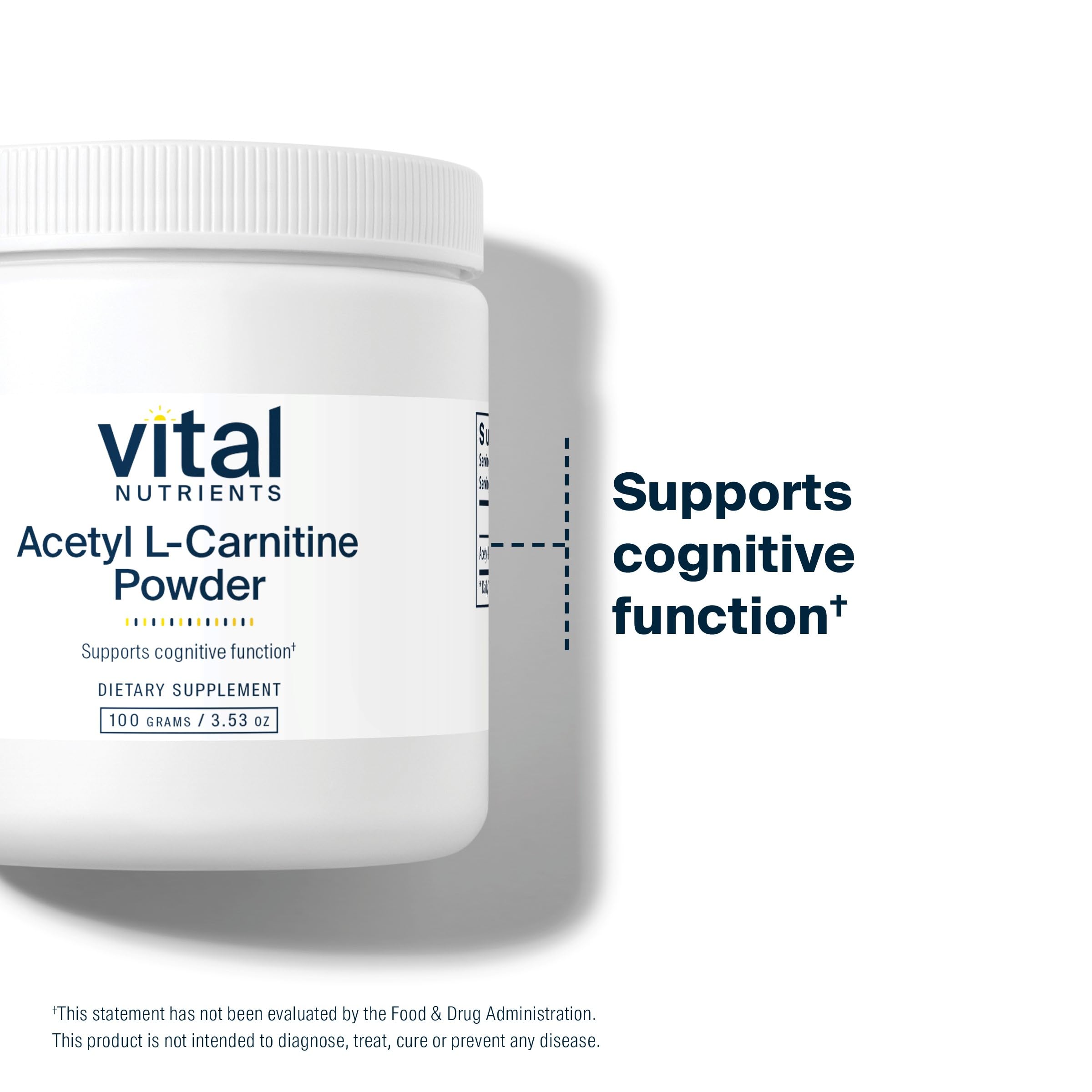 Measured serving of Vital Nutrients Acetyl L-Carnitine powder for daily routine.