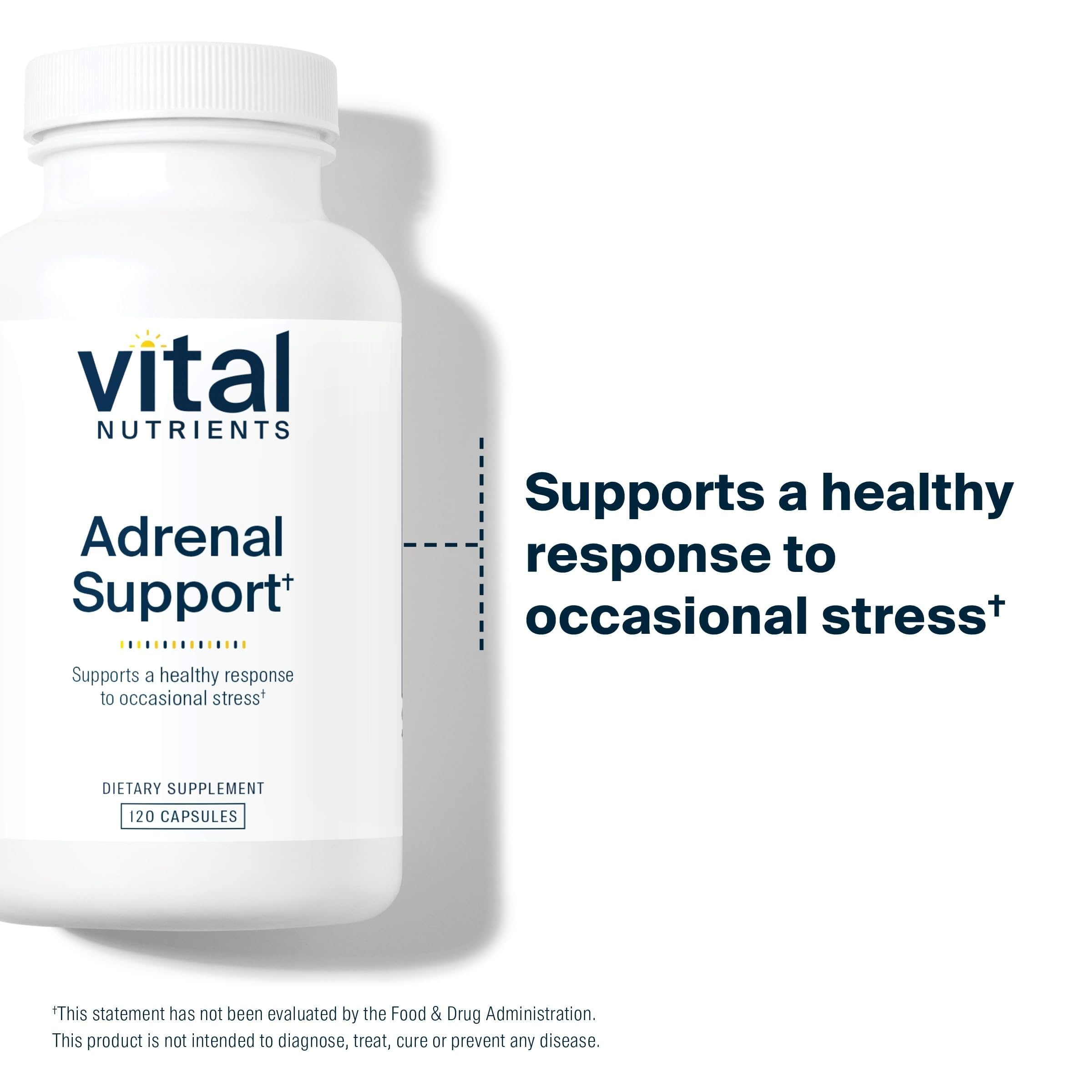 Vital Nutrients Adrenal Support with ashwagandha root for calm resilience.