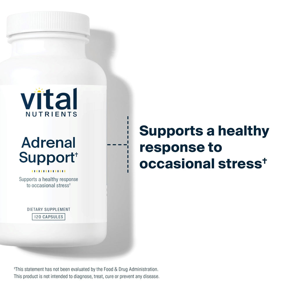 Vital Nutrients Adrenal Support with ashwagandha root for calm resilience.