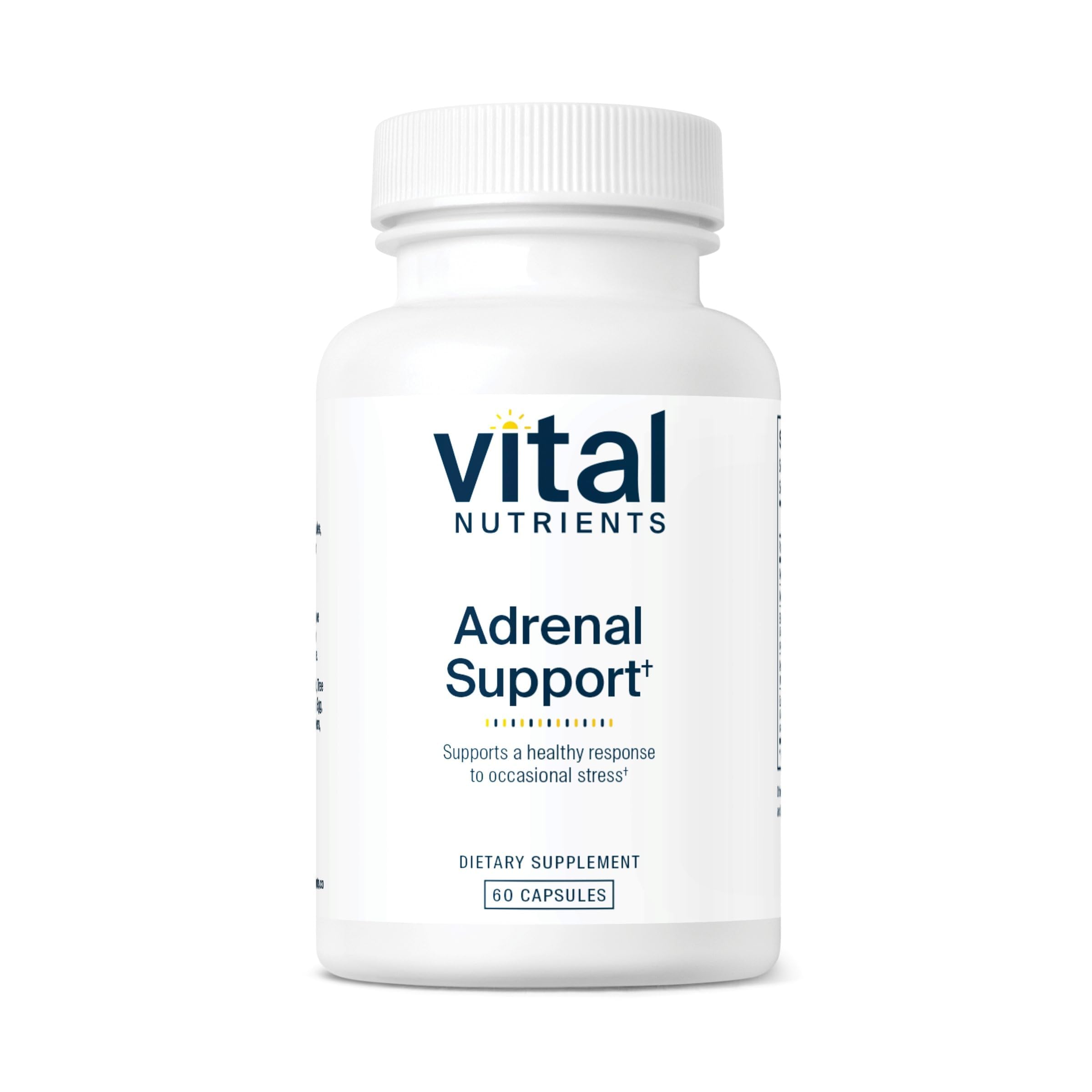 Vital Nutrients Adrenal Support bottle front view highlighting natural ingredients for energy balance