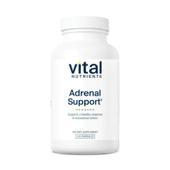 Vital Nutrients Adrenal Support bottle with capsules for stress support.