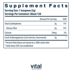 Vital Nutrients Arabinogalactan powder with scoop for convenient daily fiber.