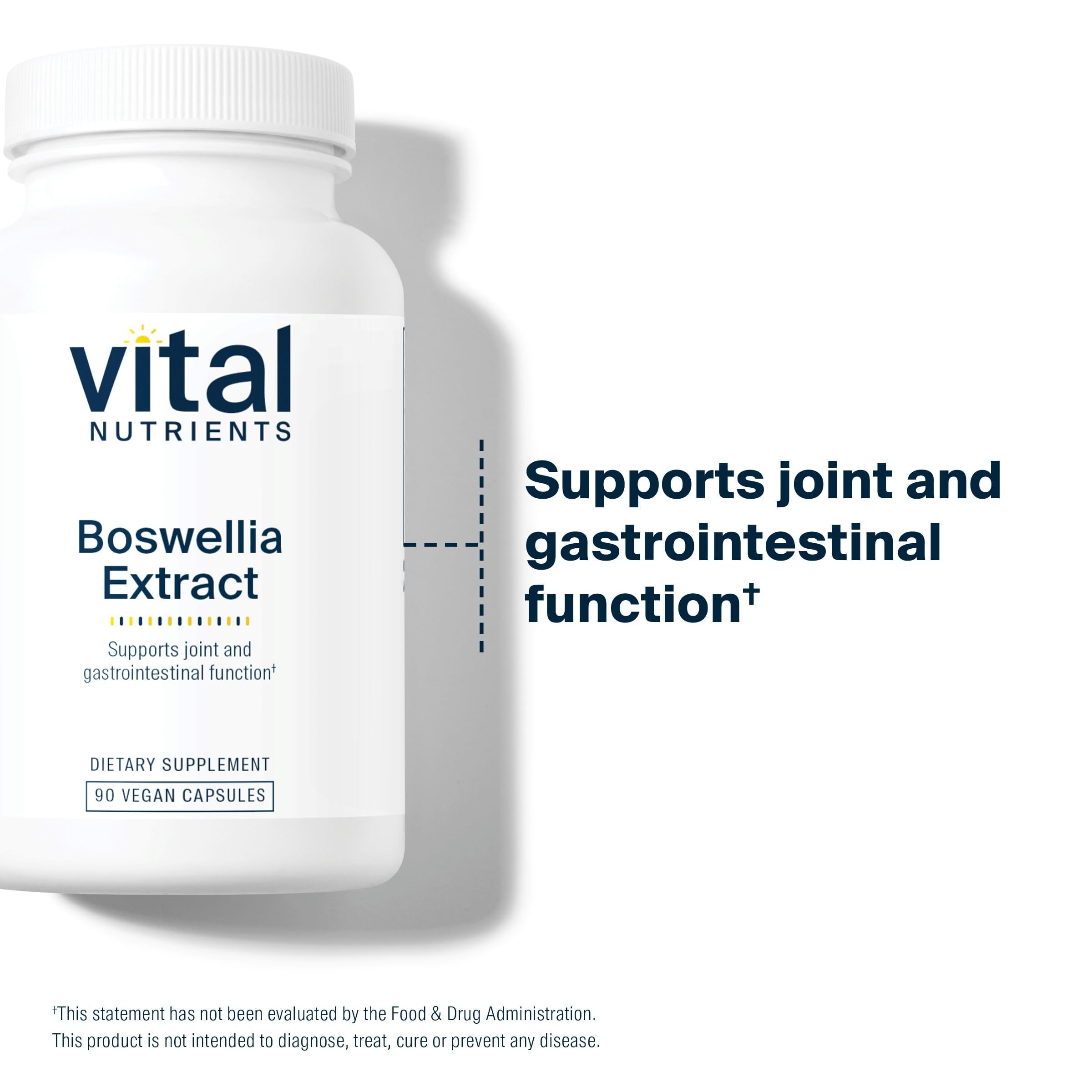 Vital Nutrients Boswellia Extract capsules box emphasizes trusted, quality formulation