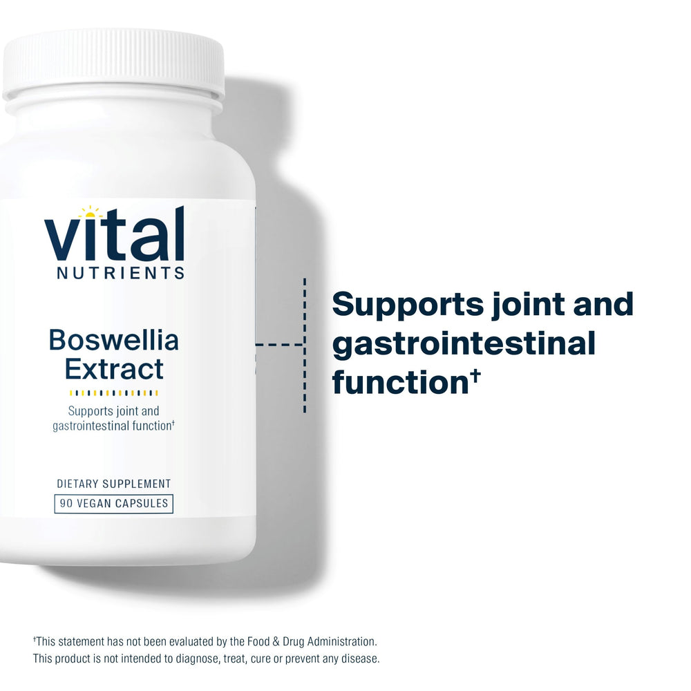 Vital Nutrients Boswellia Extract capsules label detail highlights third-party testing