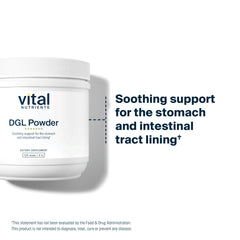 Vital Nutrients DGL powder collection hero showcases vegan, allergy-friendly GI support in routines.