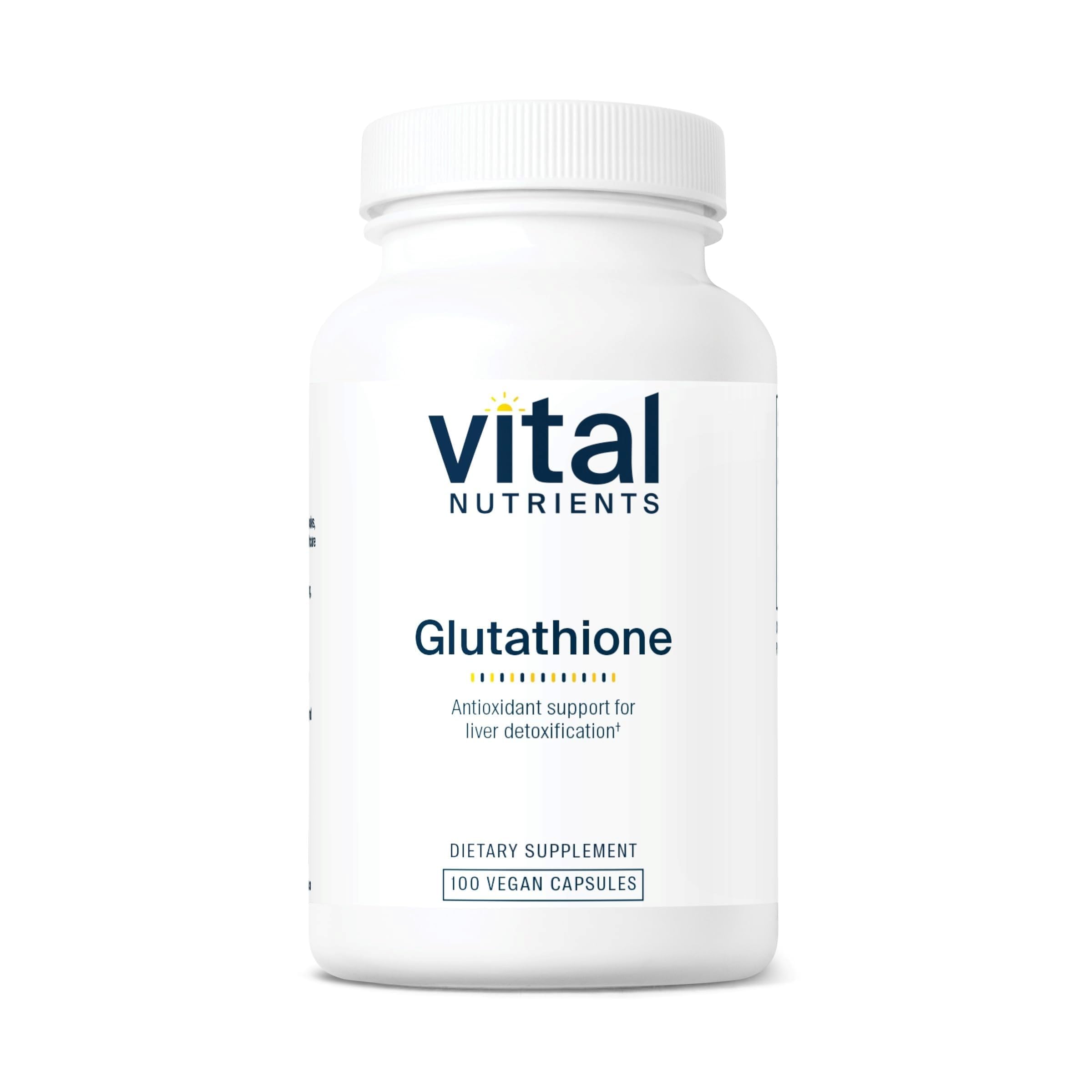 Vital Nutrients Glutathione 400mg bottle, front view, vegan formula supporting wellness