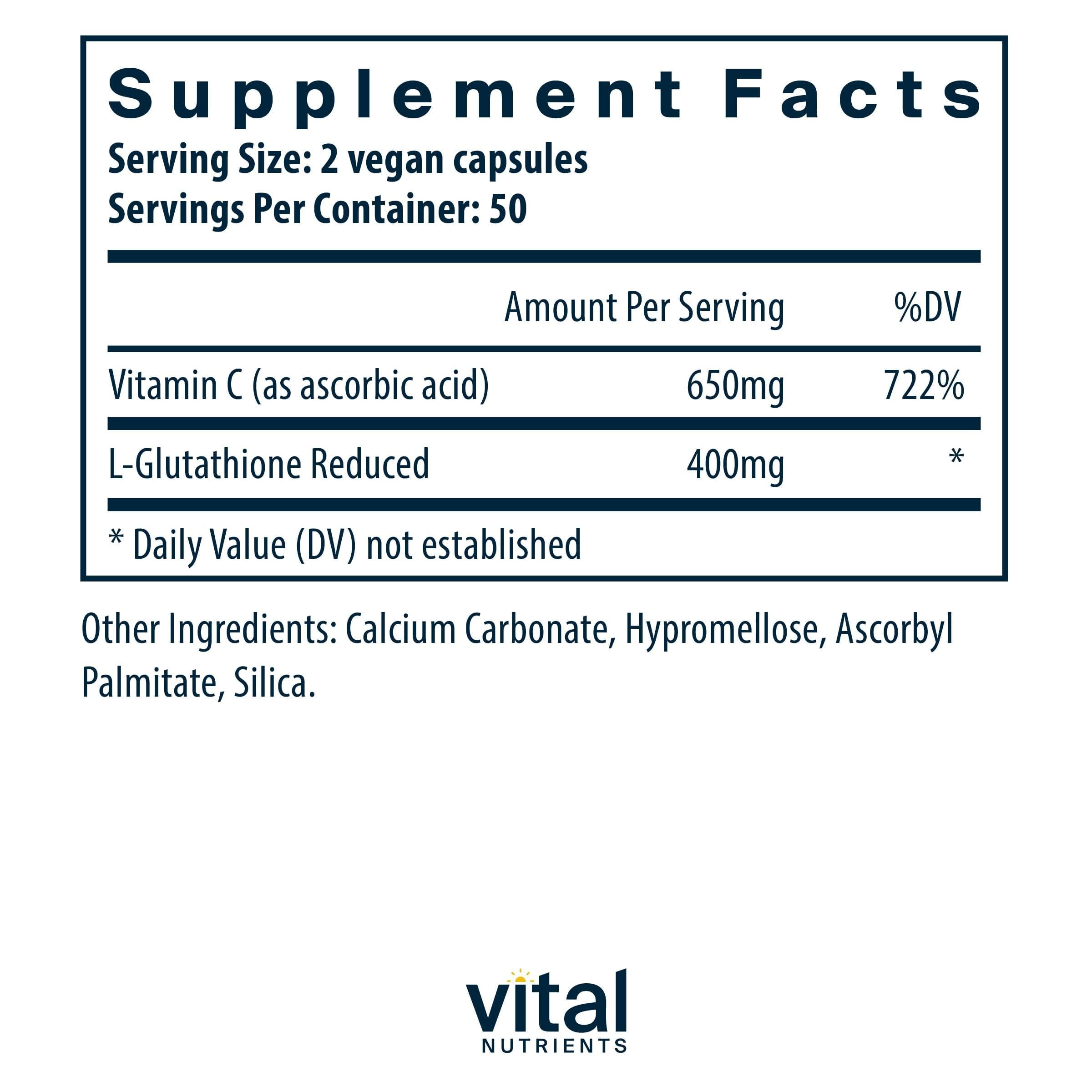 Close-up of Glutathione 400mg label highlighting non-GMO and vegan attributes
