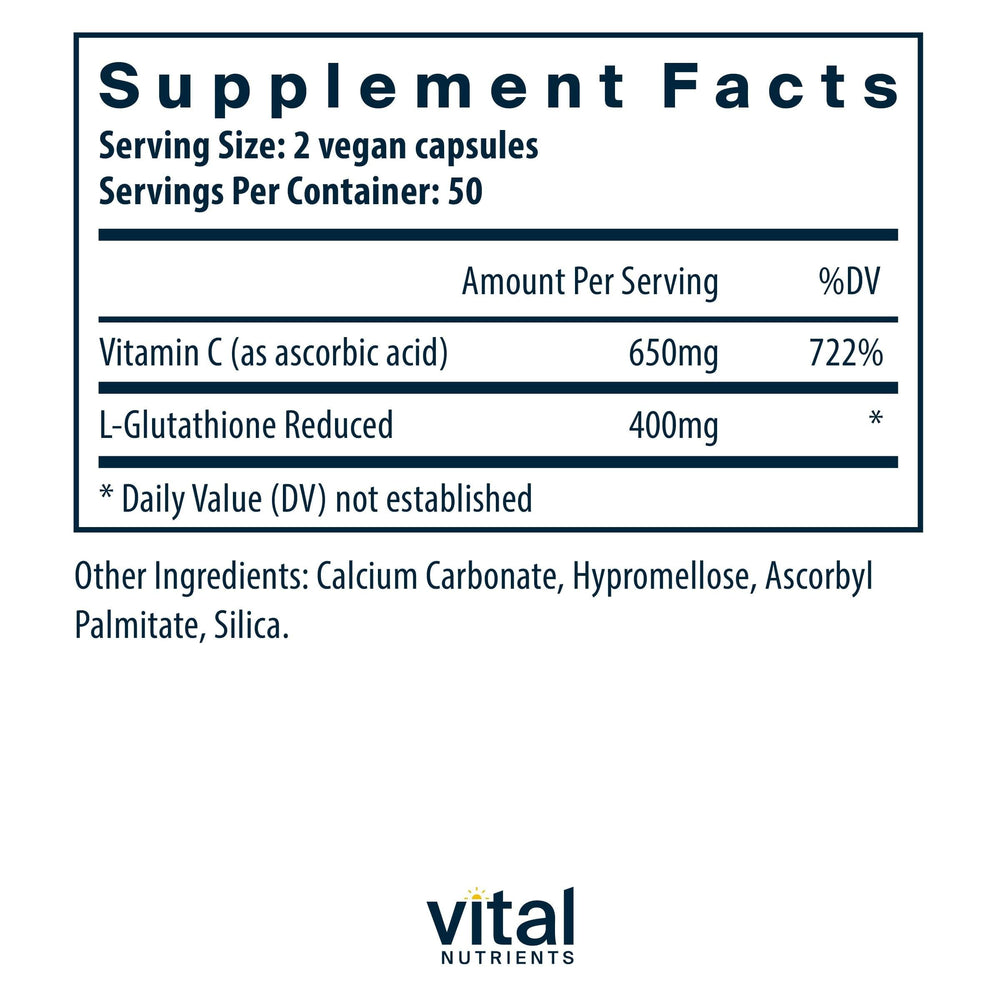 Close-up of Glutathione 400mg label highlighting non-GMO and vegan attributes