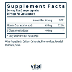 Close-up of Glutathione 400mg label highlighting non-GMO and vegan attributes