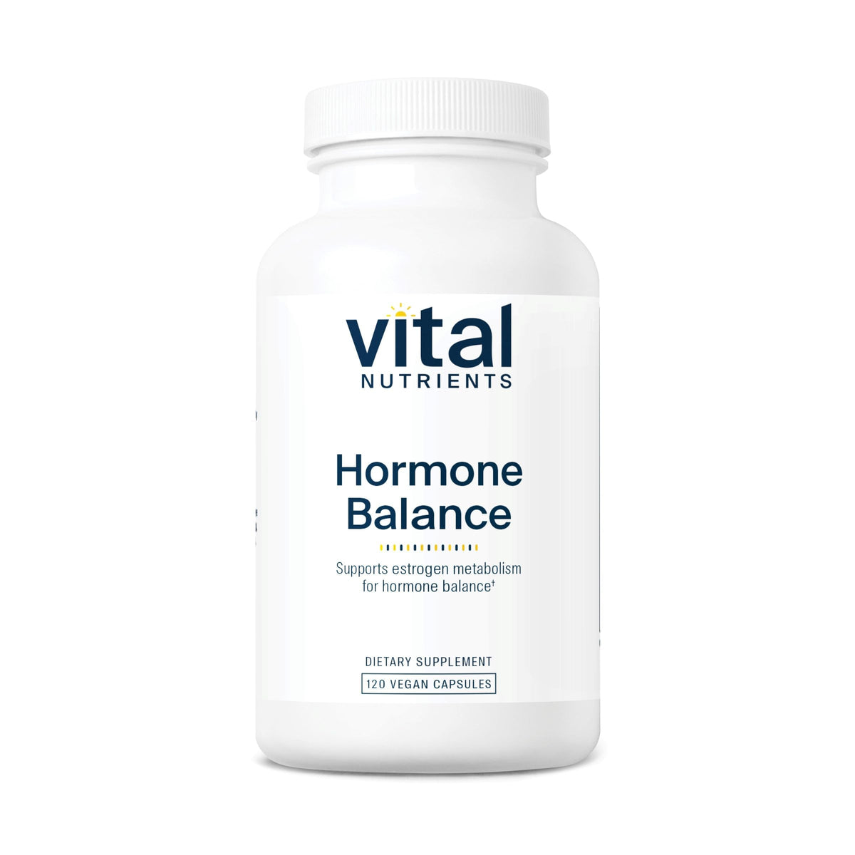 Vital Nutrients Hormone Balance bottle and capsules for vegan DIM support.