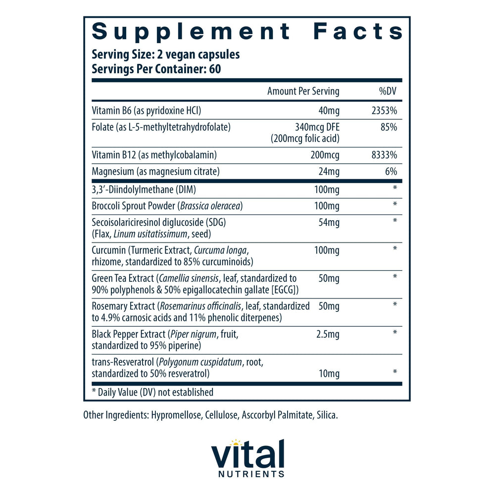 Vital Nutrients Hormone Balance capsules for daily estrogen metabolism support.