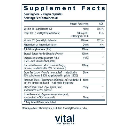 Vital Nutrients Hormone Balance capsules for daily estrogen metabolism support.