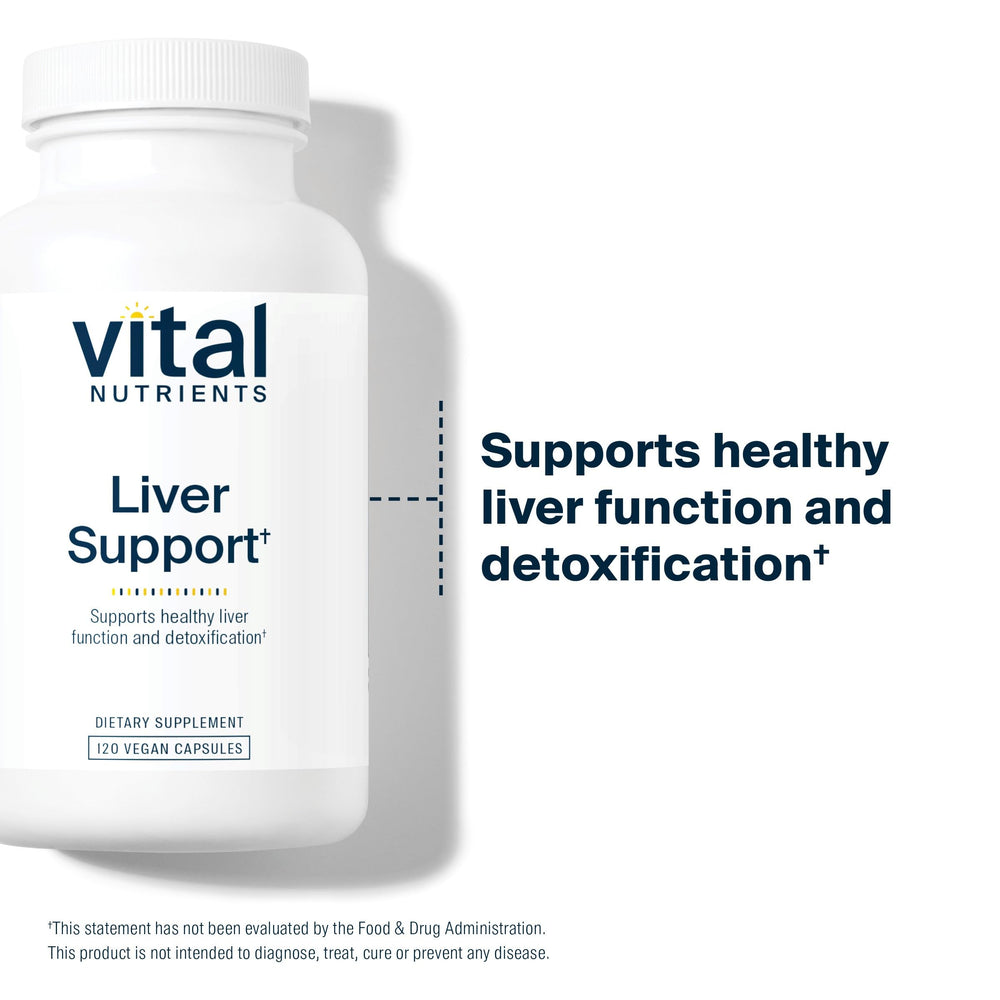 Vital Nutrients Liver Support bottle alongside capsules for liver wellness.