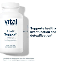 Vital Nutrients Liver Support bottle alongside capsules for liver wellness.