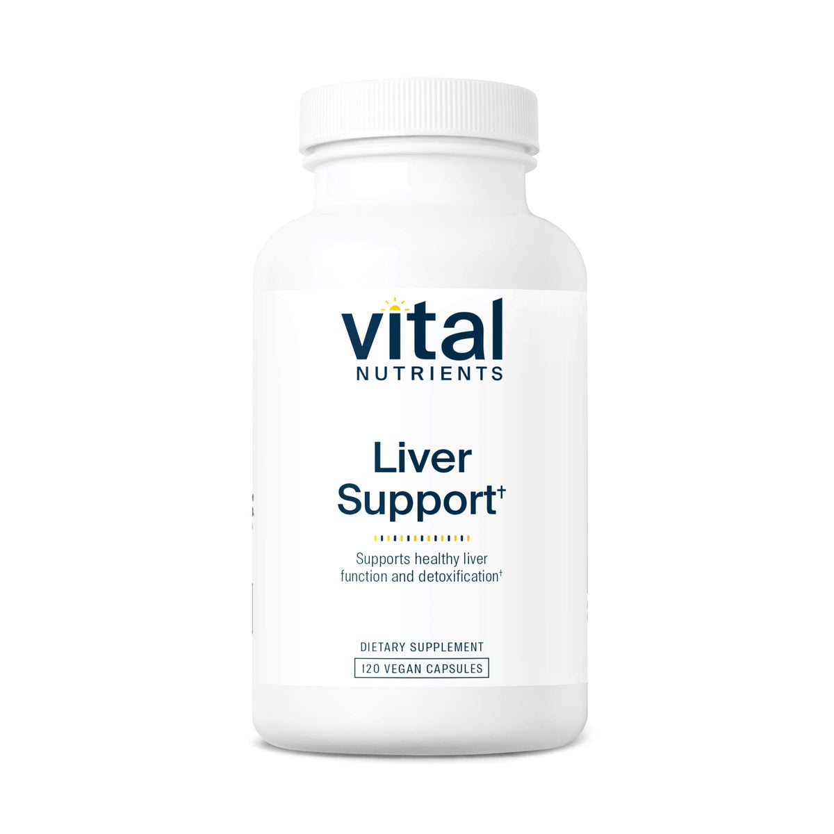 Vital Nutrients Liver Support bottle with label highlighting liver health benefits.
