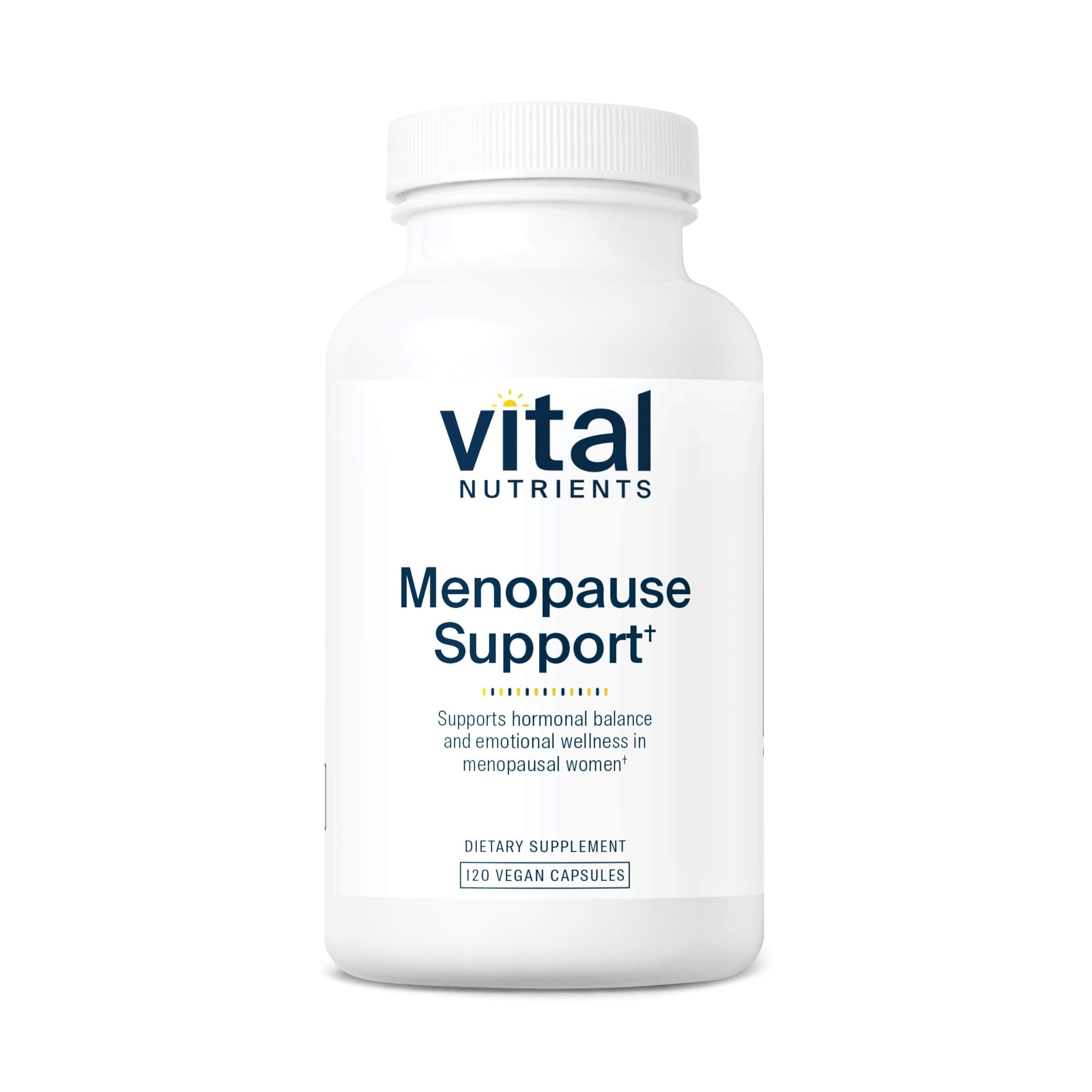 Vital Nutrients Menopause Support bottle label showing herbal blend for balance
