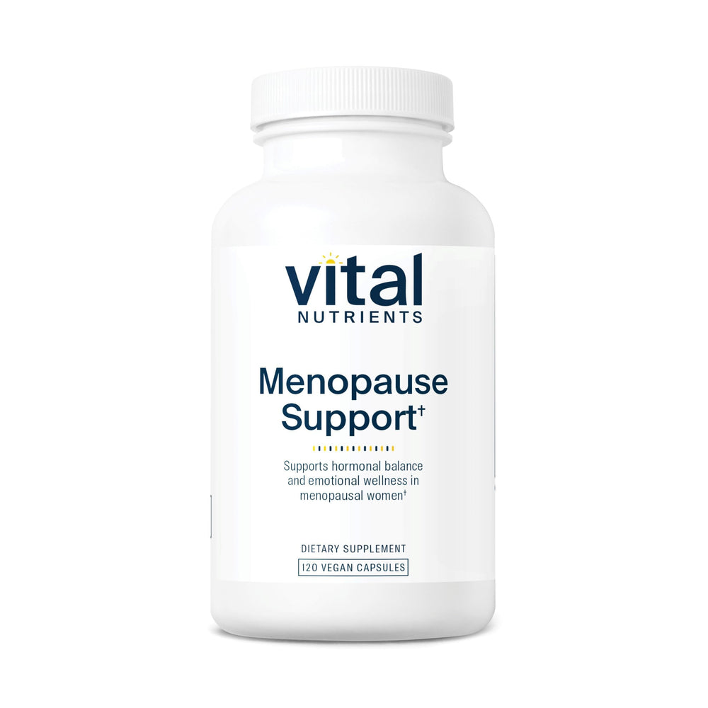 Vital Nutrients Menopause Support bottle label showing herbal blend for balance