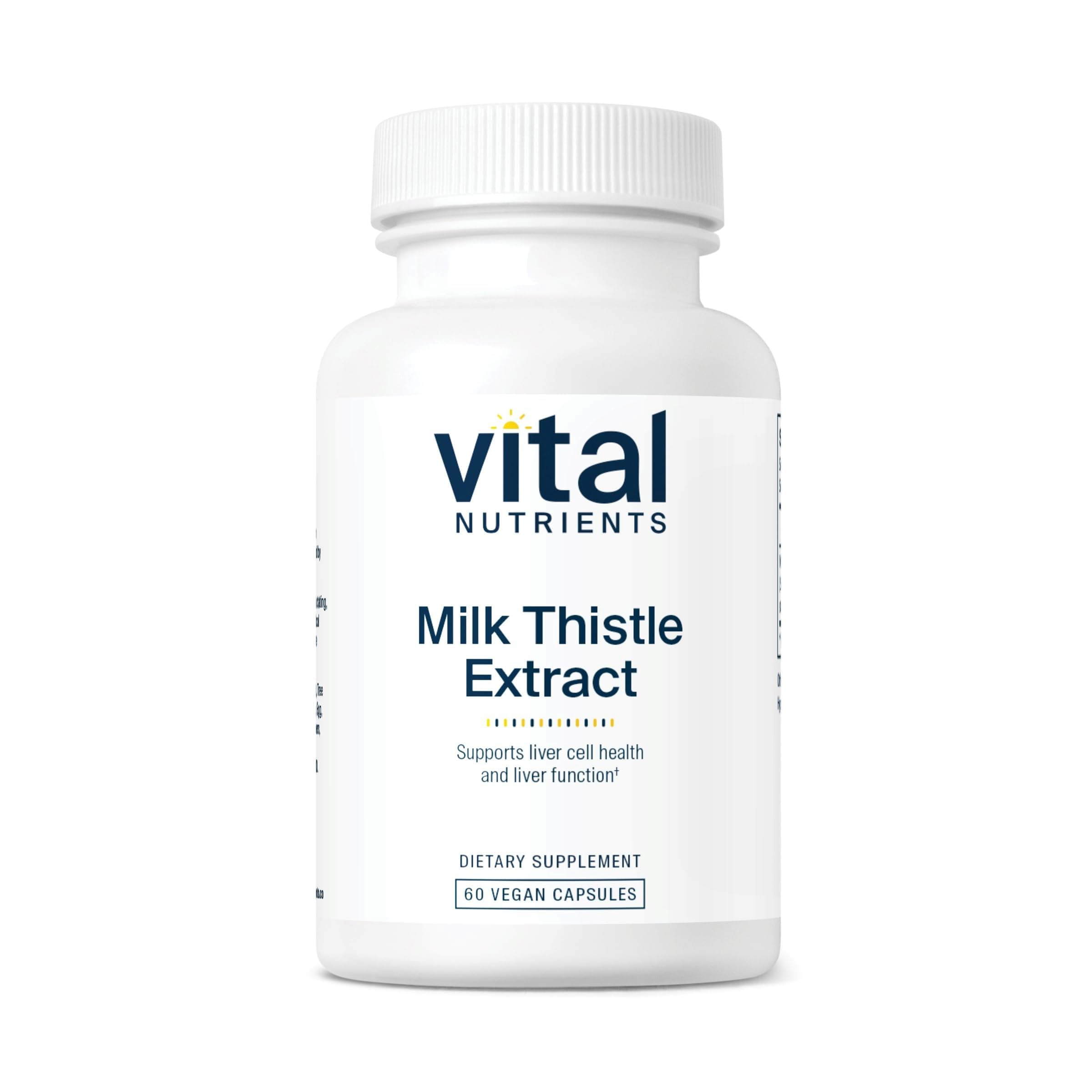 Vital Nutrients milk thistle bottle close-up with 250mg dose for liver support
