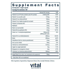 Vital Nutrients Minimal and Essential capsules close-up shows clean hypoallergenic formula for everyday use