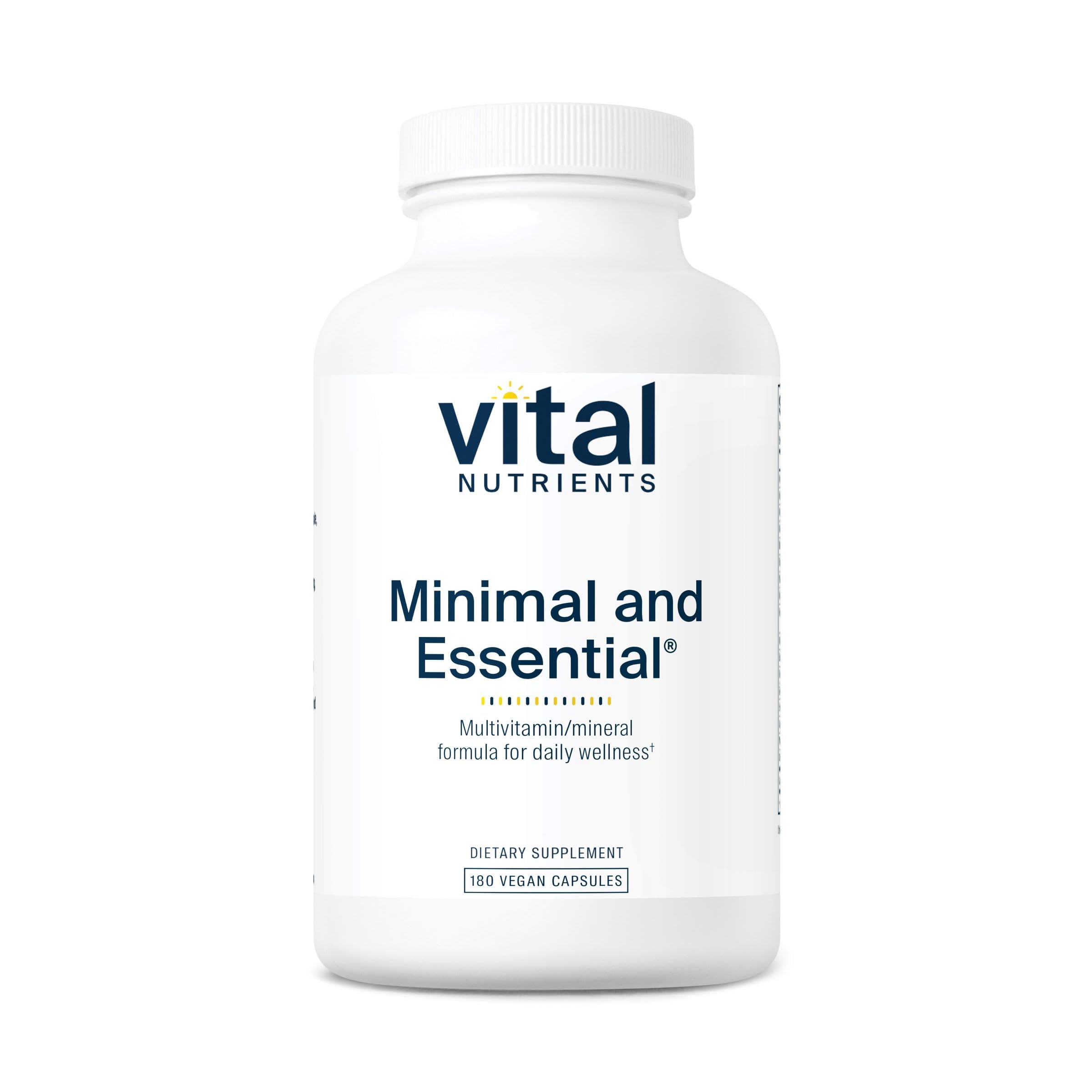 Vital Nutrients Minimal and Essential multivitamin bottle close-up supports daily wellness