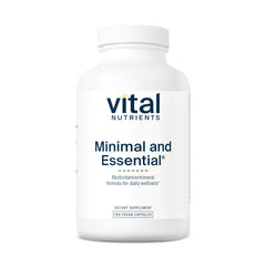 Vital Nutrients Minimal and Essential multivitamin bottle close-up supports daily wellness