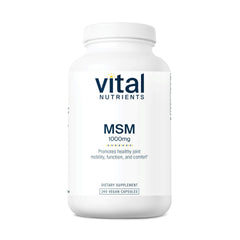 Vital Nutrients MSM 1000mg bottle with capsules for joint support and mobility.